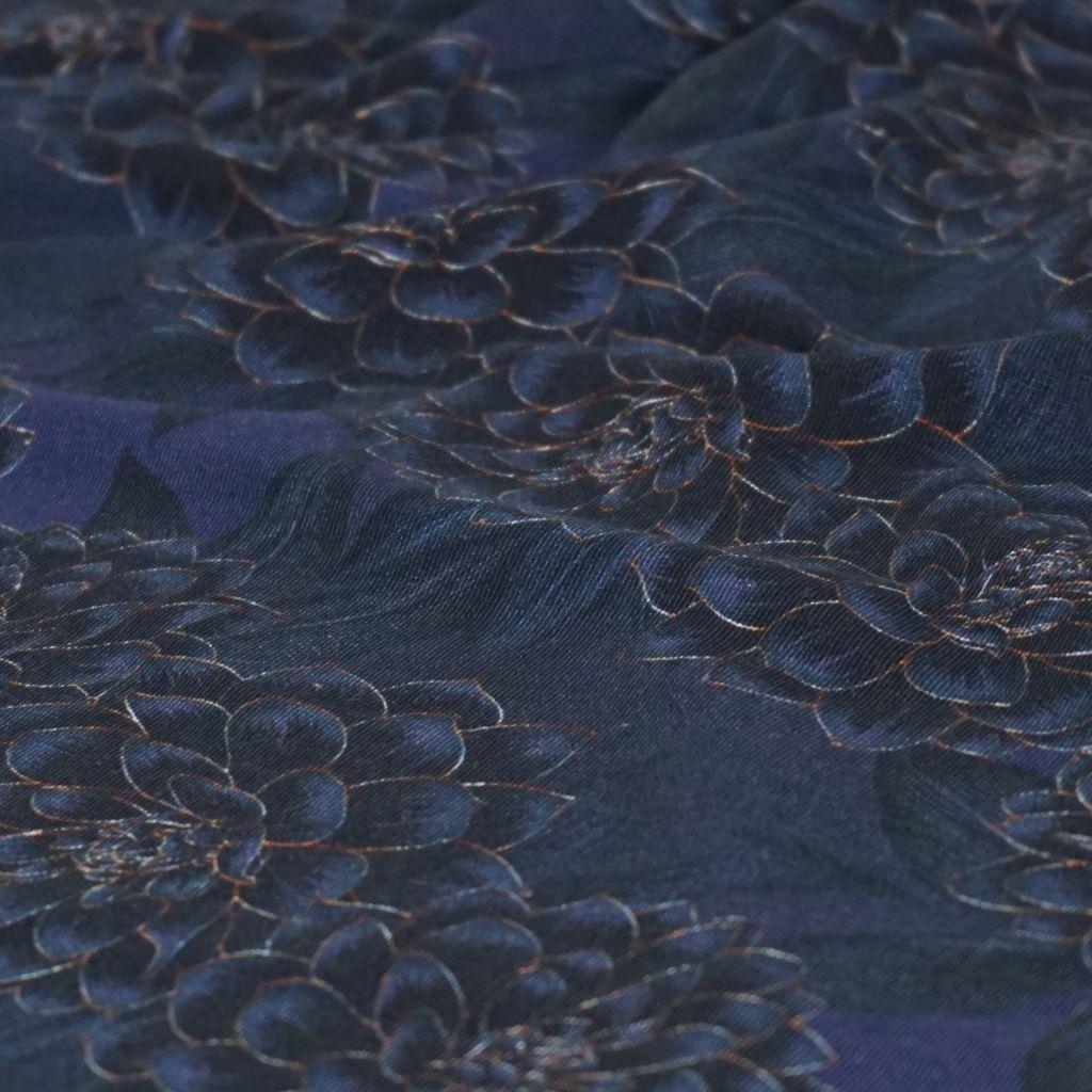 French Terry große Blüten dunkelblau schwarz – FVJ